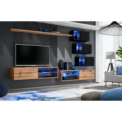 Ensemble meuble TV mural Switch XXIV - L 260 x P 40 x H 170 cm - Marron et noir - Livraison gratuite