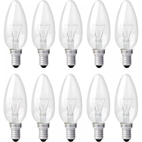 Ampoule Incandescence Bougie E14 40W 230V, Ampoule Flamme E14, Dimmable Blanc Chaud 2700K, 400LM, C35 Ampoule Transparent, Pour Lustre, Lampe de Bureau, Pack de 10 (1/5)