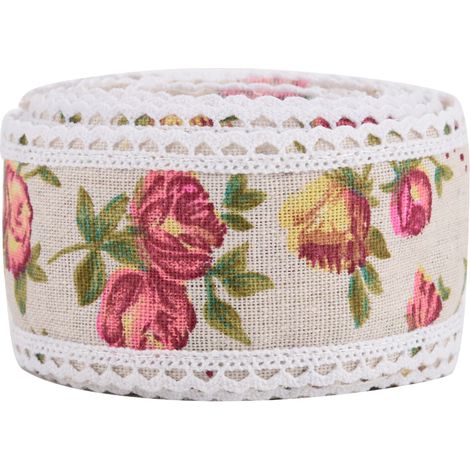 Ruban de jute imprimé de dentelle et de fleurs à faire soi-même, ceinture en toile de jute, 5 m (1/5)