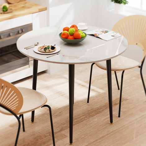 Mesa de Comedor de Mármol Redonda Mesa de Cocina Moderna de Piedra Sinterizada 80cm, Blanco (1/5)