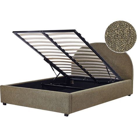 Ottoman Bed Boucle VAUCLUSE 140 x 200 cm (EU Double) Olive Green (1/5)