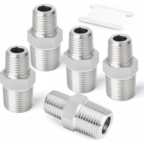 5 pièces raccords hexagonaux mâles réducteurs en acier inoxydable 304, adaptateur réducteur fileté BSP 1/2" x 1/4" pour plomberie, conduites d'eau et de gaz (1/5)