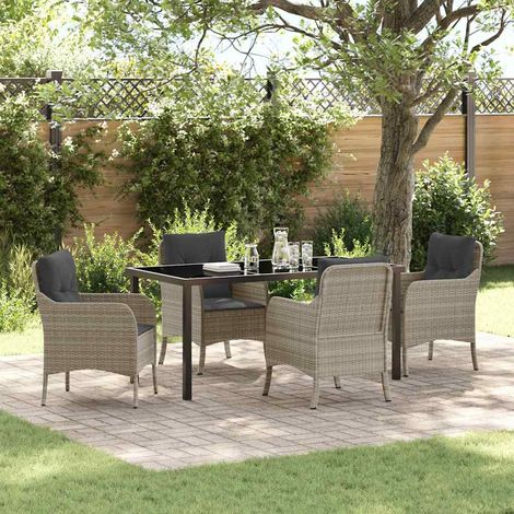 Garten Essgruppe mit Kissen 5 pcs Hellgrau Poly-Rattan