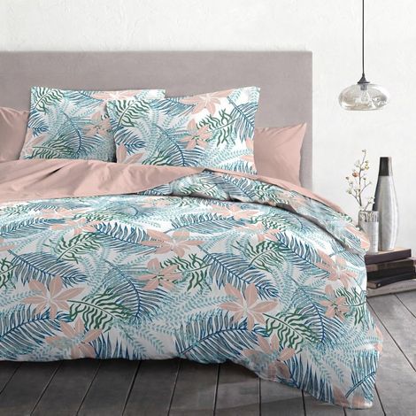 Parure de Couette 220x240 cm 100% Coton 57 Fils Housse + 2 Taies Motif Amazonie Pastel (1/5)
