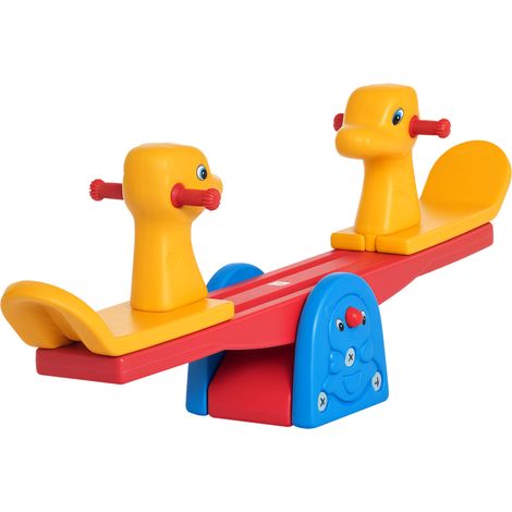 Balançoire multicolore girafe enfants dossier texturé. Charge 20 kg par siège, structure solide jeux intérieur extérieur. (1/5)