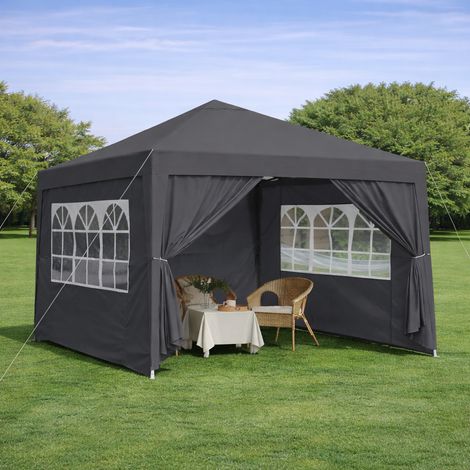 Gazebo pieghevole 3x3 m in metallo nero impermeabile, 4 pareti e sacchi di sabbia – MEUBLIV (1/5)