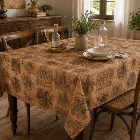 Nappe mondiale brune en coton, motif de cartes anciennes vintage, fabriqué en Italie Cm.140x300 x18 personnes (1/5)