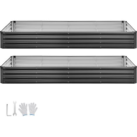 Mophorn 2 Pack Galvanized Raised Garden Beds, 8 x 4 x 1 ft, Rectangular Metal Planter Boxes Kit for Outdoor Use, Alu-Zinc Material, Ideal for Growing Flowers and Vegetables, Dark Gray (1/5)