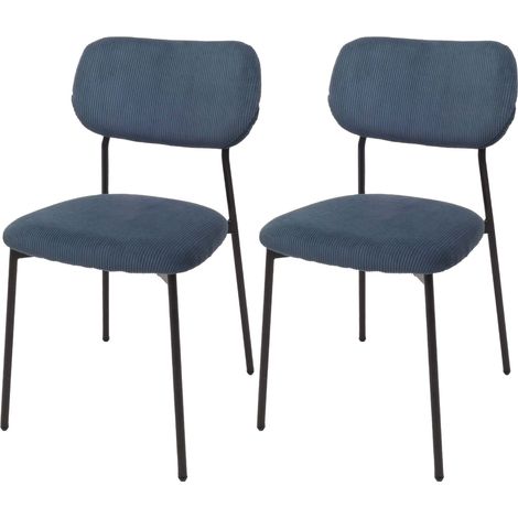 [NON UTILIZZATO] Set di 2 sedie da pranzo HHG-064, poltroncina da cucina imbottita, velluto a coste (330g/m²) metallo, blu