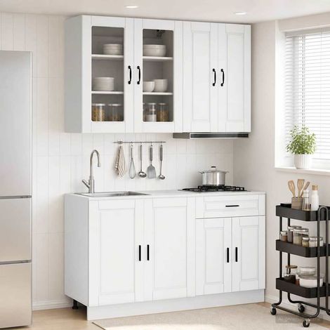 Ensemble de meubles de cuisine 4 pièces en bois d’ingénierie blanc - PANGIVO (1/5)