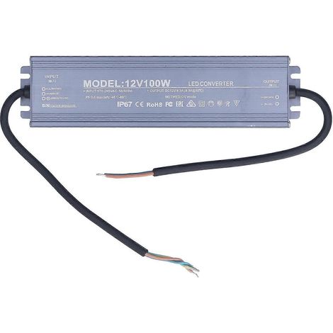 IP67 wasserdichtes Netzteil mit Kupferkernkabel, LED-Treiber-Transformator, AC 170–265 V, Eingang 12 V, 8,3 A