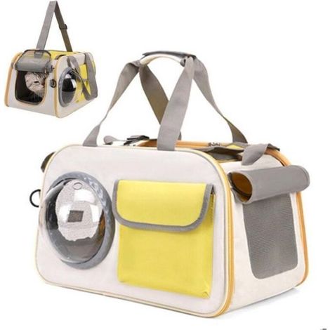 Sac Transport Chat Chien, Respirant et Pliable, avec fenêtre d'observation, Laisse de Sécurité Intérieure,jaune, pour sortie voyage (1/4)