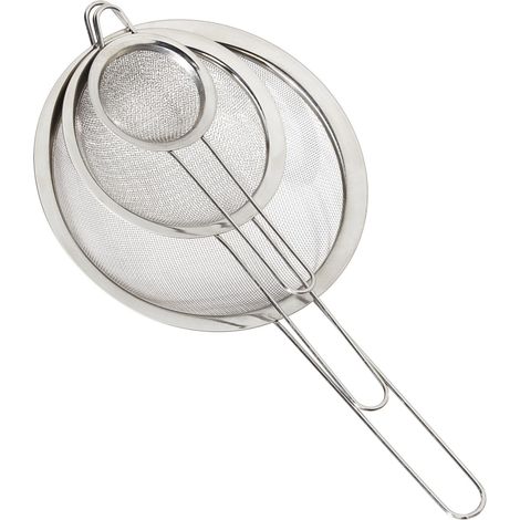 Relaxdays Kitchen Sieve Set of 3, ∅ 7, 12 & 18 cm, With Handle, Flour, Icing Sugar, Sifter, Stainless Steel, Silver