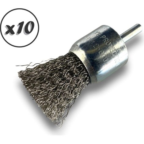 Brosse en bout sur tige Forme pinceau Fil INOX dur Diamètres variés - Quantité x10 - Ø 28 mm - INOX - Dure (1/5)