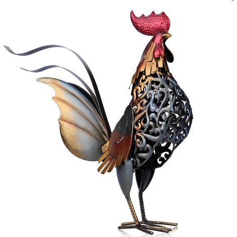 Coq Sculpture en Métal Sculpté Maison Oeuvre d’Articles d’Ameublement