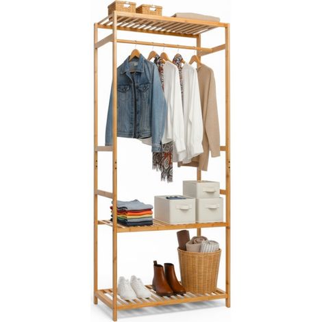 Appendiabiti in bambù con tettoia porta scarpe 160x68x36cm Thinia Home