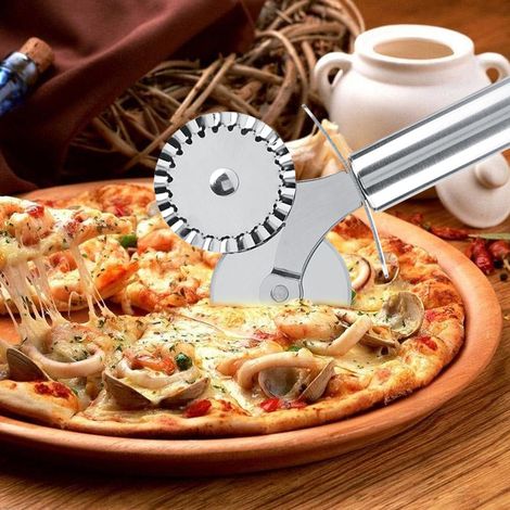 Coupe-pizza en acier inoxydable, roulette de cuisine avec lame de sécurité, couteau à gâteau multifonction, outil de pâtisserie professionnel (1/5)