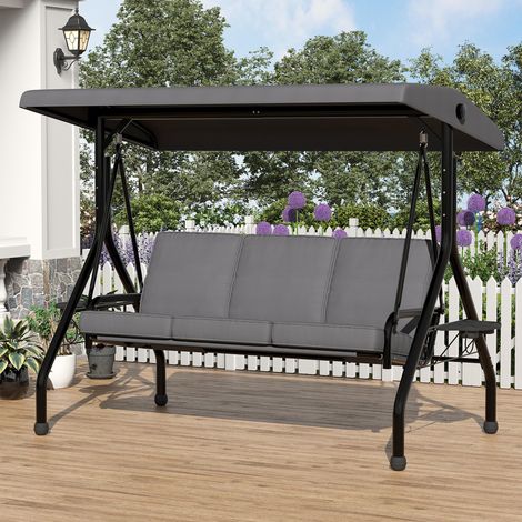 Balancelle de jardin 3 places avec toit réglable – Structure en acier renforcé – Coussins déhoussables et lavables – Charge maximale 270 kg – Hydromotrix