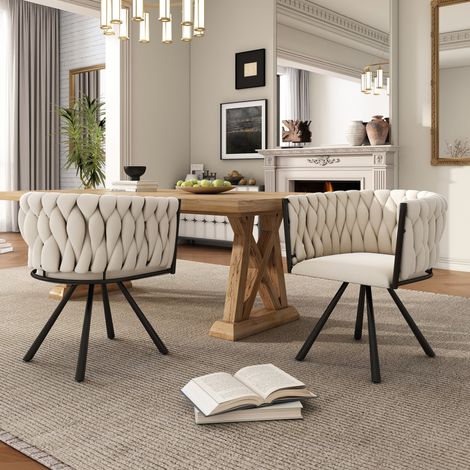 Lot de 2 chaises de salle à manger pivotantes en velours beige, dossier ergonomique, pieds métal, confort rembourré pour salon, séjour et chambre  CHICFURN (1/5)