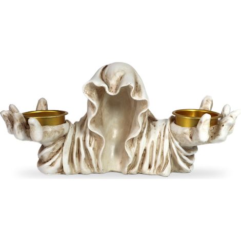 Porte-bougie fantôme d'Halloween, bougeoir gothique en résine, bougeoir décoratif d'horreur blanc et bleu, porte-bougie fantôme de maison hantée, décoration gothique (blanc) (1/5)