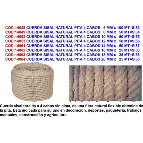 Natürlicher Sisal-Seil Pita 4 Stränge 8 mm x 50 Meter