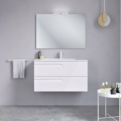 Ensemble de meubles de salle de bains avec 2 tiroirs compacts VITALE - ROYO Couleur : Blanc brillant - Options : Ensemble complet - Dimensions : 80 cm - Profondeur : 39 cm (1/2)