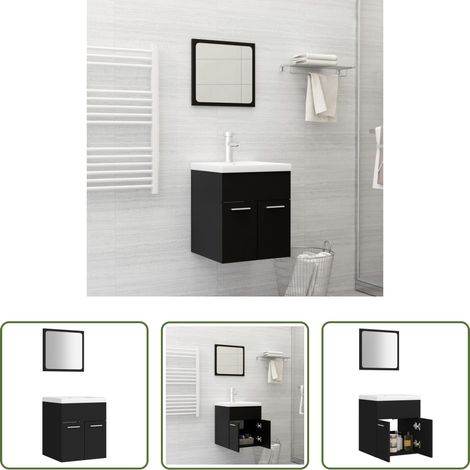 vidaXL Lavabo intégré -  Ensemble de meubles de salle de bain Noir Aggloméré (1/5)
