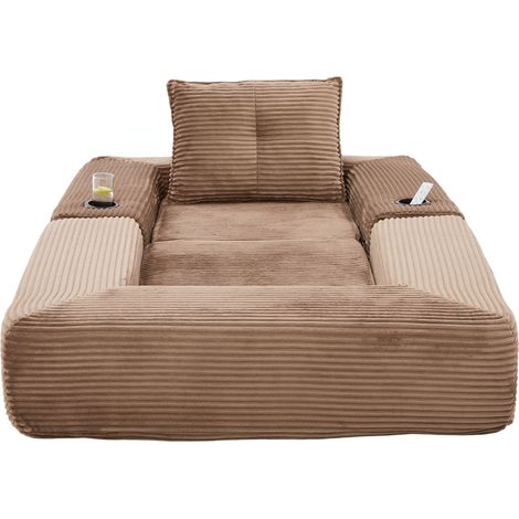 Canapé convertible en velours côtelé avec mousse haute densité, assise ferme, porte-boissons et poche latérale, modulable, facile à monter (1/5)