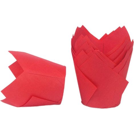 50 caissettes à cupcakes, emballages pour cupcakes, moules à muffins antiadhésifs pour la cuisson au four, idéaux pour les mariages, anniversaires et autres occasions spéciales.-Red
