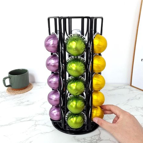 Support Rotatif pour Capsules VertuoLine, 17x17x32cm, Porte-Capsules de Café 30 Dosettes, Rangement Tournant pour Nespresso, Présentoir Économiseur d'Espace, Noir (1/5)