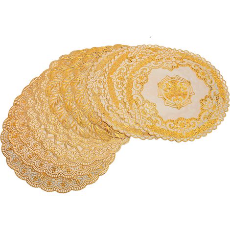 12 sets de table dorés style européen, mats PVC décoratifs anti-chaleur pour table à manger (1/5)