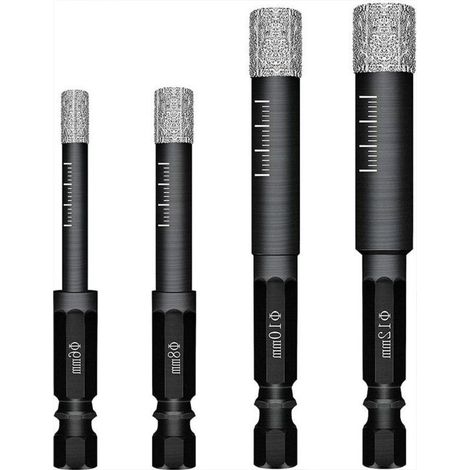 Forets - 4 pièces - Coffret de forets - Forets pour carrelage - Noir - 6 mm, 8 mm, 10 mm, 12 mm - Pour carrelage, porcelaine, faïence, céramique, verre et pierre
