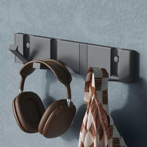 Mai & Mai Porte manteaux Mural en Aluminium Crochets Rétractables pour Salle de bain Cuisine Chambre Entrée Accroche Serviette Design Antidérapant Patère Murale Gris 30.4×1.4×6CM Wandgarderobe01 (1/5)