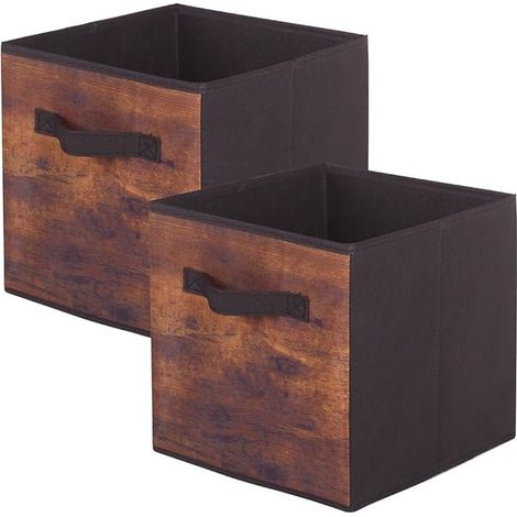 Boîtes de rangement, boîtes de rangement en tissu pliables et tiroirs de rangement en tissu pour placards et rangements pour jouets, lot de 2 (grain de bois Vintage)