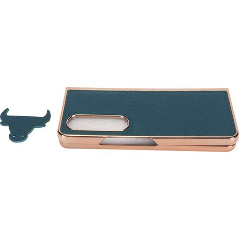 Étui en cuir de vachette véritable nano-électroplaqué avec motif étoile pour téléphone pliable Samsung Galaxy Z Fold 4, résistant aux rayures, bleu. (1/5)