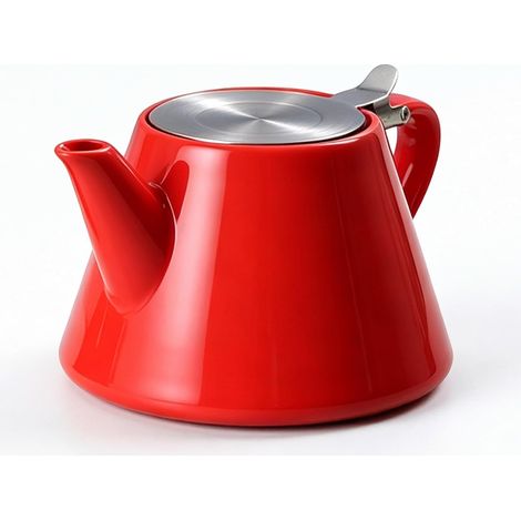 Théière avec infuseur en acier inoxydable à mailles fines de 550 ml - Théière isotherme en céramique avec passoire amovible en acier inoxydable - Pour un plaisir prolongé du thé (rouge)