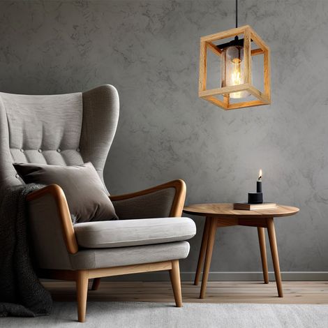 LED Pendellampe Hängeleuchte Wohnzimmerlampe Deckenlampe, Metall Glas MDF rauchfarben dunkelbraun, Höhe anpassbar, 1x E27 Filament LED warmweiß, H 120 cm
