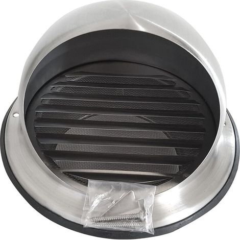 Prise d’air sphérique inox V2A 100mm, protection anti-insectes et intempéries, finition argentée (1/5)
