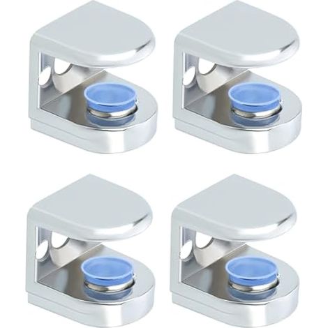 4 Pièces Pinces à Verre, Support Étagère Verre en Alliage de Zinc Épais, Anti-Rouille, Capacité de Charge 10 kg par Paire, Réglable pour Verre de 5 à 8 mm, pour Salle de Bain et Cuisine (1/5)