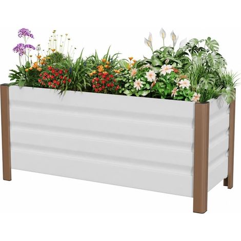 Bac à Fleurs Surélevé en Aluminium Blanc, 100 × 40 × 45 cm (1/4)