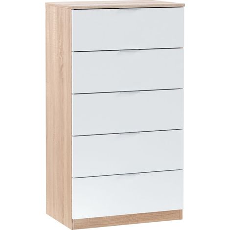 Comoda 5 cajones roble y blanco (1/3)
