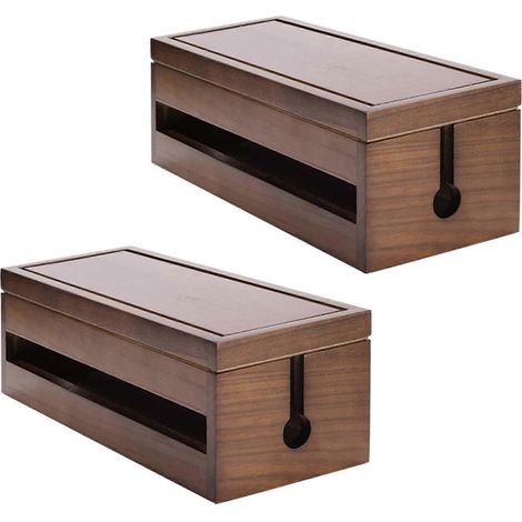 2 Kabelaufbewahrungsboxen aus Holz für Verlängerungskabel, Steckdosenleisten und Überspannungsschutz (kaffeefarben) (1/5)