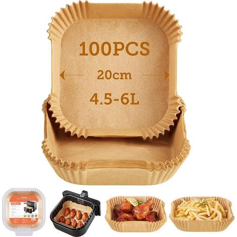Air fryer baking paper XXL 4.5-6 L, 100 sheets 20 cm, unbleached air fryer accessories, non-stick disposable trays, baking paper, compatible with standard hot air fryers (1/5)