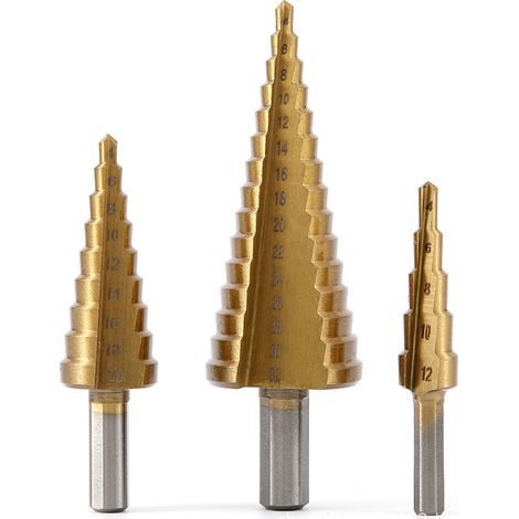 3-teiliges Stufenbohrer-Set, metrisches Spiralnut-Pagoden-Loch, 4–12/20/32 mm, Stahlkegel-Bohrer-Set