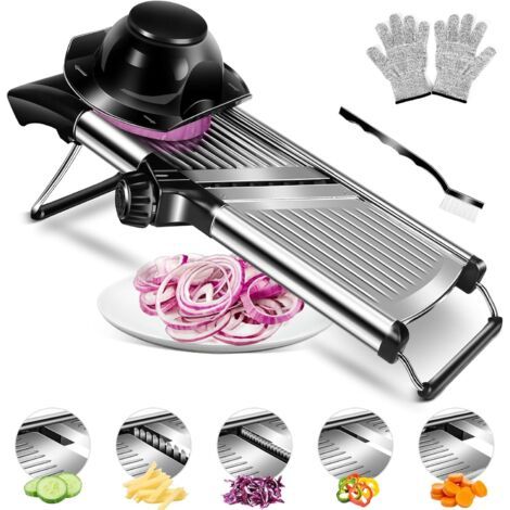 QORVA-Mandoline réglable en acier inoxydable avec lame tranchante intégrée, coupe-légumes multifonction, trancheuse manuelle pour fruits et aliments (1/5)