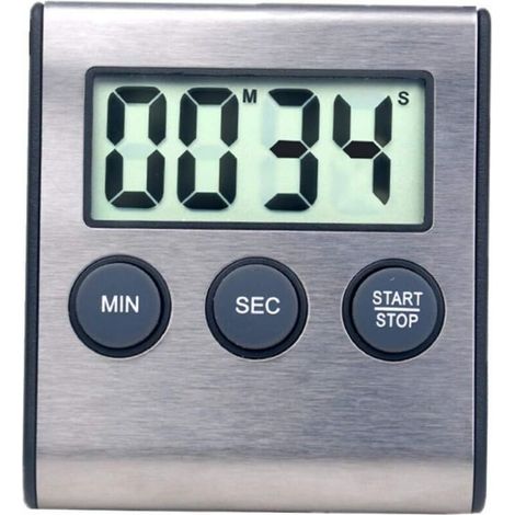 Mini minuterie numérique, format 24 heures, compte à rebours et chronomètre, pour la cuisine, le sport, les études, les réunions, le stationnement, le traitement médical Stainless Steel Black (1/5)