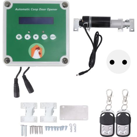Ouvre-poulailler automatique, actionneurs linéaires, Kit de moteur de porte de poulailler électrique avec capteur de lumière, télécommande, prise ue 100 à 240V (1/5)