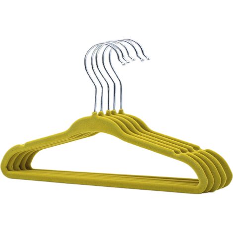 Pack 5 perchas infantiles Terciopelo con barra pantalon  Amarillo (1/5)