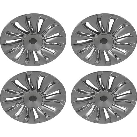 Lot de 4 enjoliveurs de roue 19 pouces à 14 rayons, style tourbillon, pour Tesla Model Y (2020-2023), gris. (1/5)