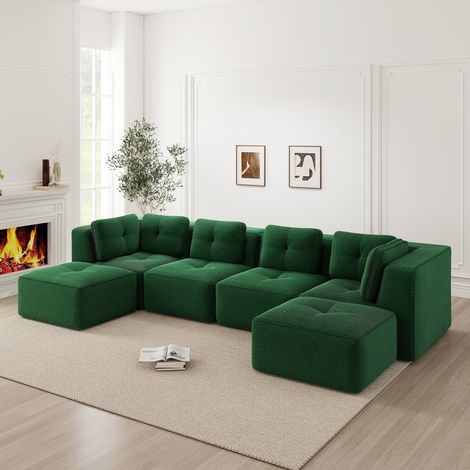 Canapé d’angle modulaire en U, canapé-lit, pouf, velours côtelé, antidérapant, sans montage